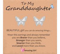 VYYU Girls Jewellery Gifts for Granddaughter - Cute Butterfly Stud Earrings Kids Jewellery, Hypoallergenic White Gold Earrings for Granddaughter Gifts, Valentines Christmas Birthday Present