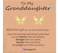 VYYU Girls Jewellery Gifts for Granddaughter - Cute Butterfly Stud Earrings Kids Jewellery, Hypoallergenic Gold Earrings for Granddaughter Gifts, Valentines Christmas Birthday Present