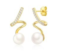 VYYU Gold Earrings for Women Ladies - 14K Gold Plated Twisted Studs with Shiny Cubic Zirconia & Pearl, Hypoallergenic Earrings Helix Dangly Jewellery Gifts for Christmas Birthday Gifts