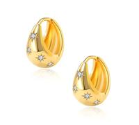 VYYU Gold Earrings for Women Teens Girls, Chunky Hoops | 14K Yellow Gold Paved with Small Shiny Cubic Zirconia Hypoallergenic Huggie Earrings Jewellery Christmas Anniversary Birthday Gifts