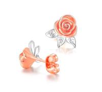 VYYU Rose Flower Stud Earrings for Women Girls - Silver Earrings Plated with White Gold & Rose Gold, Hypoallergenic Ear Studs Jewellery Christmas Birthday Gifts for Girlfriend Mum Daughter Nana