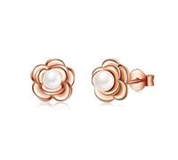 VYYU Rose Gold Stud Earrings with Dainty Pearl, Beautiful Flower Stud Earrings | Sleeper Hypoallergenic Earrings, Jewellery Earrings Christmas Birthday Gifts