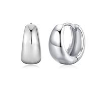 VYYU Silver Chunky Earrings for Women, 14K White Gold Hoops Inner Diameter: 12mm | Hypoallergenic Huggie Chunky Hoop Earrings Dainty Sleeper Jewellery Christmas Anniversary Birthday Gifts