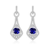 VYYU Silver Drop Earrings for Women Ladies - Sterling Silver Dangle Earrings with Clear Blue Diamond Earrings Dangly Drop Jewellery Gifts for Bride Bridesmaid Wedding Birthday Christmas
