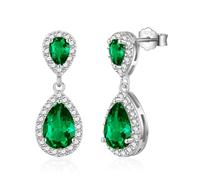 VYYU Silver Drop Earrings for Women - Sterling Silver Dainty Diamond Dangle Earrings, Hypoallergenic Teardrop Earrings | Jewellery for Christmas, Birthday, Bridesmaid, Wedding Gift, Green
