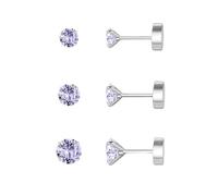 VYYU Silver Earrings for Women Girls, 3 Pairs of 3/4/5mm Titanium Earrings Set with Screwback Back, Hypoallergenic Cartilage Helix Ear Studs Jewellery Christmas Birthday Gifts, Light Purple