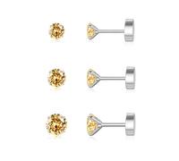 VYYU Silver Earrings for Women Girls, 3 Pairs of 3/4/5mm Titanium Earrings Set with Screwback Back, Hypoallergenic Cartilage Helix Ear Studs Jewellery Christmas Birthday Gifts, Yellow