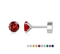VYYU Silver Earrings for Women Girls, Titanium Earrings with Screwback Flat Back, Beautiful Cartilage Helix Earrings | Hypoallergenic Earrings, Jewellery Earrings Christmas Birthday Gifts, Red