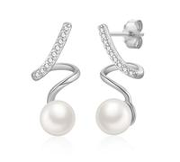 VYYU Silver Earrings for Women Ladies - 14K White Gold Plated Twisted Studs with Shiny Cubic Zirconia & Pearl, Hypoallergenic Earrings Helix Dangly Jewellery Gifts for Christmas Birthday Gifts