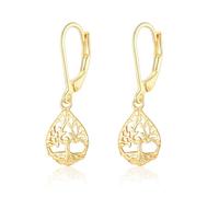 VYYU Silver Earrings for Women - Yellow Gold Hypoallergenic Earrings, Tree of Life Drop Dangle Huggies Hoop Sleeper Jewellery for Nana Grandma Mum Christmas Birthday Gifts