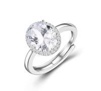 VYYU Silver Engagement Rings for Women - Adjustable Promise Eternity Ring for Her, Romantic Jewelry Gift Wedding Rings with White Oval Diamond Halo Ring Bridesmaid Christmas Birthday Valentine Gifts