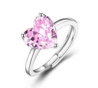 VYYU Silver Engagement Rings for Women - Adjustable Promise Eternity Ring for Her, Romantic Jewelry Gift Wedding Rings with Pink Heart Diamond Halo Ring Bridesmaid Christmas Birthday Valentine Gifts