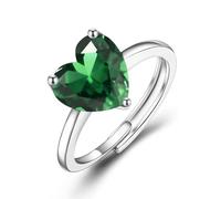 VYYU Silver Engagement Rings for Women - Adjustable Promise Eternity Ring for Her, Romantic Jewelry Gift Wedding Rings with Green Heart Diamond Halo Ring Bridesmaid Christmas Birthday Valentine Gifts