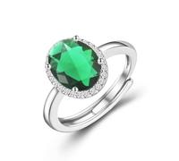 VYYU Silver Engagement Rings for Women - Adjustable Promise Eternity Ring for Her, Romantic Jewelry Gift Wedding Rings with Green Oval Diamond Halo Ring Bridesmaid Christmas Birthday Valentine Gifts