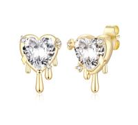 VYYU Silver/Gold Earrings for Women Girls - Lovely Heart Stud Earrings with Shiny Cubic Zirconia, Hypoallergenic Ear Jewellery Gifts for Mum Daughter Wife Christmas Birthday Valentines Day