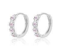 VYYU Silver Hoop Earrings for Women Girls - Sterling Silver Earrings, Silver Flower Earrings Hypoallergenic Huggie Earrings | Sleeper Earrings Jewellery Gifts Christmas Birthday Gifts, Pink