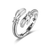 VYYU Silver Hug Rings for Women - Always In My Heart Gifts, Mum Ring Hugging Hands Open Ring Friendship Jewelry Gift Hug from Heaven Nana Grandma Grandpa