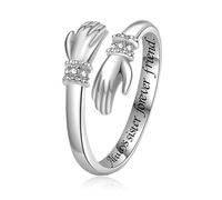 VYYU Silver Hug Rings for Women Girls - Always Sister Forever Friend Hug Ring for Sister, Hugging Hands Open Ring Lover Womens Rings Jewellery Valentines Day Christmas Birthday Gifts