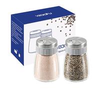Vzaahu Salt and Pepper Shakers Set,3 Different Pour Options,Dishwasher Safe,Modern Stainless Steel and Glass Dispenser,Detachable,Grey