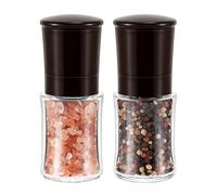 Vzaahu Salt & Pepper Set Brown, Small Refillable Seasalt & Peppercorn Shakers, Adjustable Coarseness, Ceramic Burr, Premium Glass Peppermill, Kitchen Cooking Partner