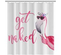 VZdamai Get Naked Shower Curtain for Bathroom Funny Flamingo Pink Tropical Animals Shower Curtain Modern Home Decor Bath Curtain with Hooks 60X72inch