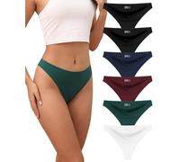 VZGZIL Seamless Thongs for Women 6-Pack, No Show Invisible Knickers, Breathable Low Rise Underwear with Silk-Cotton Gusset