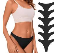 VZGZIL Seamless Thongs for Women, Soft Breathable Invisible No Vpl Knickers Low Rise Stretch Women's G-Strings, Thongs & Tangas Ladies underwear Multipack of 6 Black