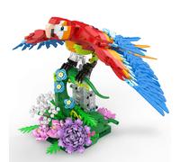 Vziimo Parrot Floral Building Set MOC Flower and Parrot Collectible Table Art Kit Creator 2 in 1 Animals Bird Ideas Gifts Toys for Adults and Kids A