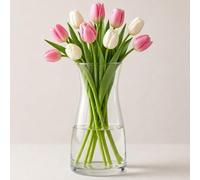 Vzmiza Clear Glass Vase, Premium Quality for Flower with Non-Slip Pad, White Transparent Color Rustic Home Decor, Decorative Modern Farmhouse, Ideal Shelf, Mantle, Table & Entryway Decor, Transparent