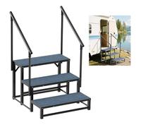 VZNEK RV Steps with 2 Handrail, 3-Step Heavy Duty Non-Slip Outdoor Spa Steps for RV, Camper, Trailer, Mobile Home, Porch, Portable Ladder Stairs (Black, 3 Steps with 2 Handrail)