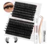 Vznffur Fluffy Eyelash Extension Set Thick Eyelashes 80D 100D Mix 10-18mm Volume Cluster Lashes with Bond and Sealing Tweezers Cluster Remover 280pcs