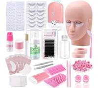 Vznffur Lash Extension kit for Beginners, Eyelash Extension Kit with Mannequin Head, Lash Starter Kit with Everything Eyelash Glue USB Fan Cosmetology Esthetician Supplies for Practice Training