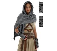 VZQI Dune Costume Desert Wasteland Hooded Shawl Cloak with Brooch - Multipurpose Shoulder Cape for Cosplay & Halloween with Glove Grey