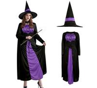 VZQI Witch Costume for Women Medieval Corset Halloween Wicked Dress Set with Witch Hat M