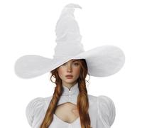 VZQI Witch Hat Halloween Witches Hat White Witch Hats for Women Adult Wizard 24-inch Large Ruched Hat