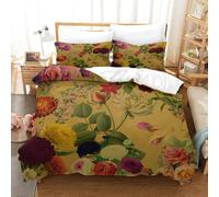 VZQWERTYU Flora LPattern 3 Pieces Polyester Microfibre Junior Vintage Botanical Style Duvet Cover with 2 Pack Pillow Cases, Hidden Zip, Men Women Kids, Autumn Use Skin Friendly Cosy Double（200x200cm）