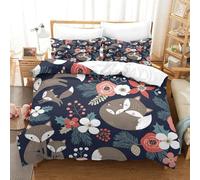 VZQWERTYU Foxes in Forest 3 Piece Pure Polyester Floral Winter Design Duvet Cover Set, Hidden Zip, Toddlers, Baby Safe Non Toxic Soft Cosy Nursery Bedding Breathable Easy Care Super King（260x220cm）