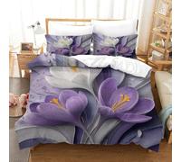 VZQWERTYU Purple Flowers 3 Pieces Polyester Microfibre Junior Artistic Floral Design Duvet Cover Set, 2 Pack Pillow Cases, Hidden Zip, Kids Adults, Autumn Use Skin Friendly Cosy Super King（260x220cm）