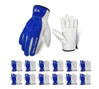 VZT 12 Pairs Leather Work Gloves Bulk for Men or Women for Construction, Welding, Driving, Gardening, Auto Repair, Water Resistant, Soft, Cowhide Leather,