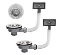 VZU 2pcs Kitchen Sink Waste Kit with Overflow, Stainless Steel G1½" Drain & Basket Strainer for 114mm Sink Hole, Includes Square Cover