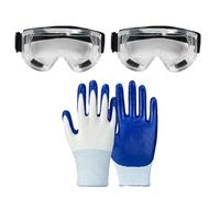 VZU 2PCS Safety Goggles, Protective Goggles, Safety Glasses over Glasses, Eye Protection Glasses, Clear Safety Glasses with a Pair of Blue Rubber Gloves for DIY, Chemistry, Lab, Welding, Science