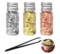 VZU 3 Bottled 24K Decorative Gold Leaf for Cakes, Edible Gold Leaf with Tweezer, Cake Decorating Gold Leaf for Craft Cooking Makeup Chocolate Decoration Health Resin DIY Art Nails Jewelry Making