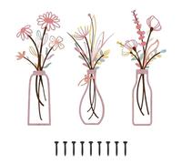 VZU 3Pcs Metal Flowers Wall Art Pink, Minimalist Floral Line Wall Sculptures, Durable Iron Hanging Decor for Living Room, Bedroom, Bathroom, Kitchen & Balcony