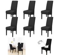 VZU 6PCS Chair Cover, Stretch Chair Covers for Dining Room, Removable and Washable Full Wrap Elastic Chair Cover, Water Proof Seat Covers for Hotel, Wedding (Black)