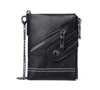 VZU Magnetic Men's Wallets, Vintage Mens PU Leather Wallets with Double Zipper Coin Pocket, Personalised Wallets for Men for Business and Daily Use, Classic Black Oil Wax Retro Short Billfold Purse