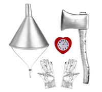 Vzuito 5Pcs Tin Costume Accessories Silver Axe Funnel Hat Set with Heart Clock Silvery Gloves for Adult Men Women for Halloween Cosplay Party
