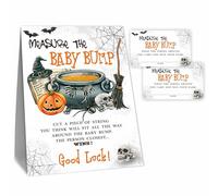 VZVCTFS Baby Shower Measure The Baby Bump Game Kit - Magic Halloween Theme -1 Self-Standing Sign & 50 Tickets - How Big is Mommy's Belly Sign - Gender Reveal Party Supplie（A08）