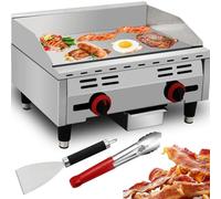 VZXATYOP 23inch Gas Griddle Flat Top Grill Commercial Steaks Bacon Burgers Countertop Heavy Duty Flattop Griddles for Restaurant Home Kitchen LPG Gas with Shovel Clip