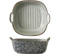 VZXATYOP 7-Inch Ceramic Double Ear Baking Bowl Air Fryer Bowl Oven Square Baking Dish Baking Rice Bowl