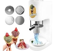 VZXATYOP Commercial Spaghetti Ice Cream Maker 80W Electric Ice Cream Press Machine, Stainless Steel, 4 Shape Molds, Easy Operations for Gelato & Dessert Shops(White)